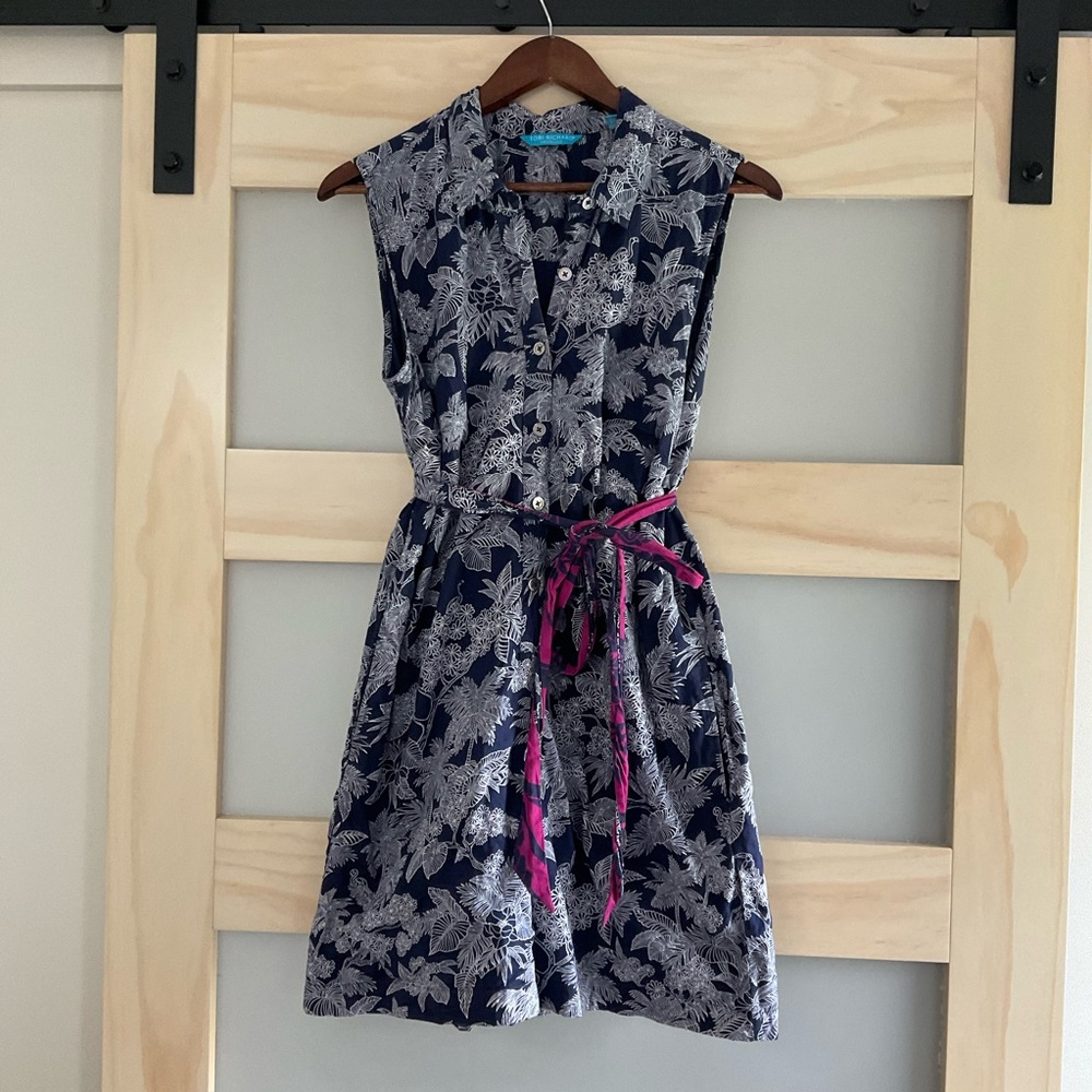 Tori Richard Honolulu Cotton Romper Large Tropical Print Belted Shorts Pockets